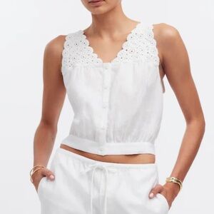 NWT MADEWELL Embroidered V-Neck Bubble Top Sleeveless White 12